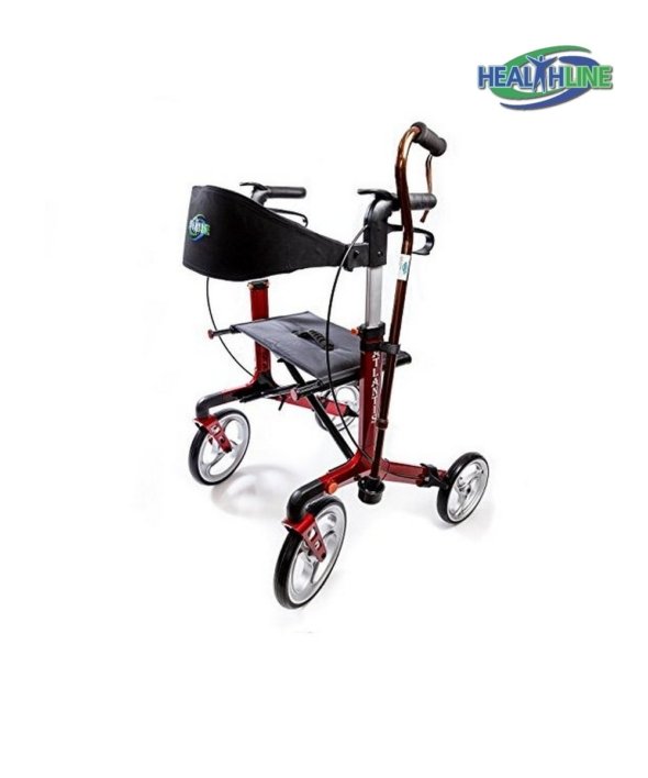Walker Rollator “Atlantis” With 10″ Wheels Fold Up Removable Back Support, Red