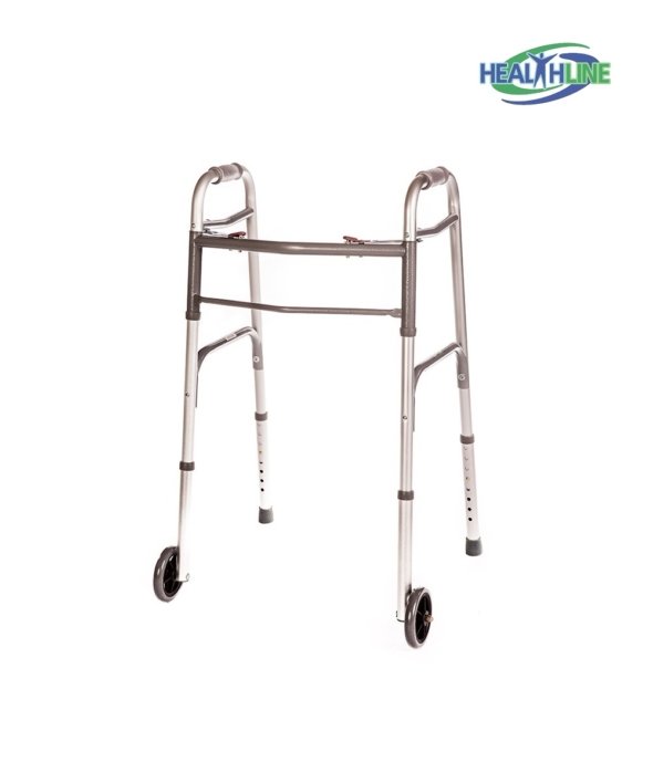 Folding Walker Deluxe w/ Front 5″ Wheels and Glides